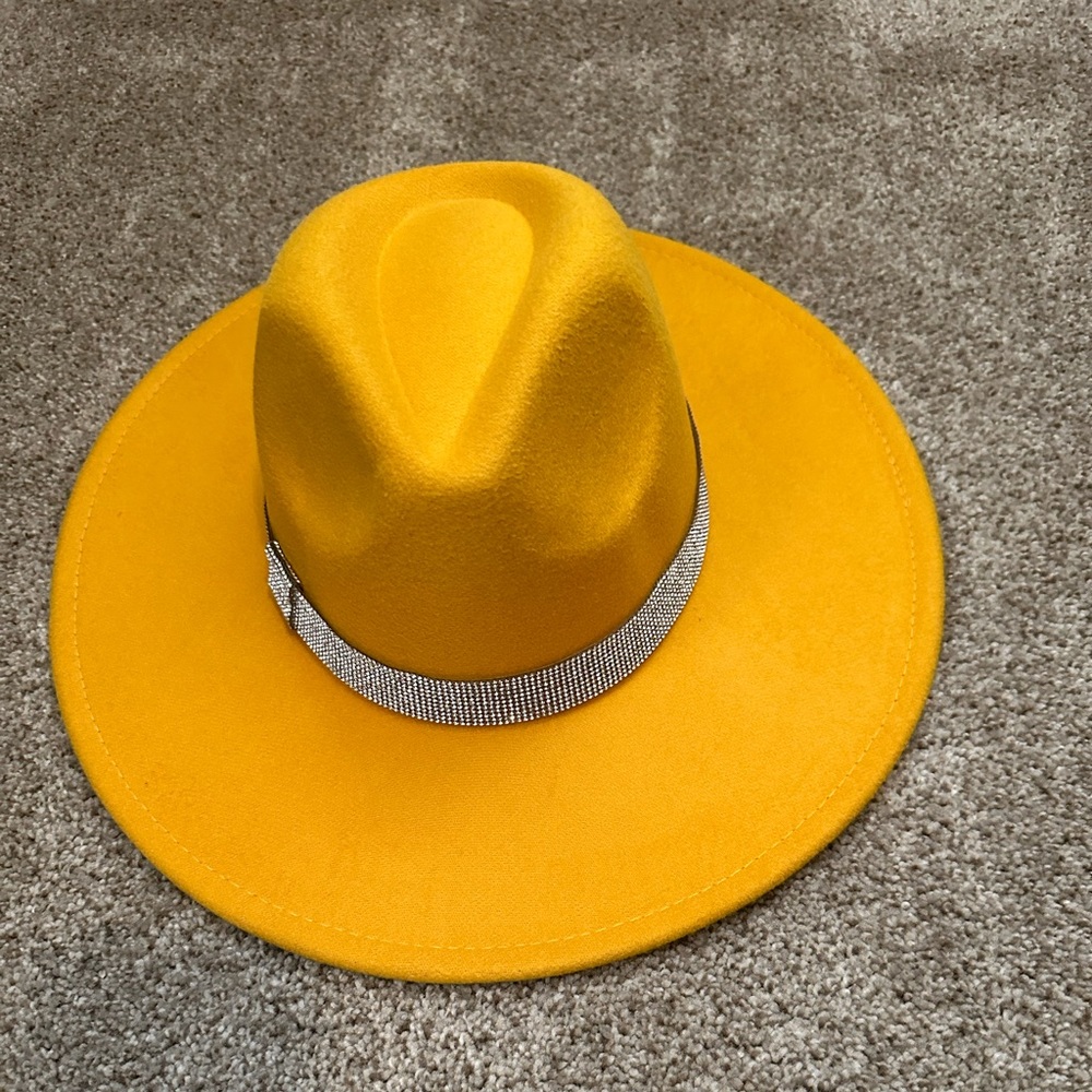 Mustard Rhinestone Wide Brim Hat